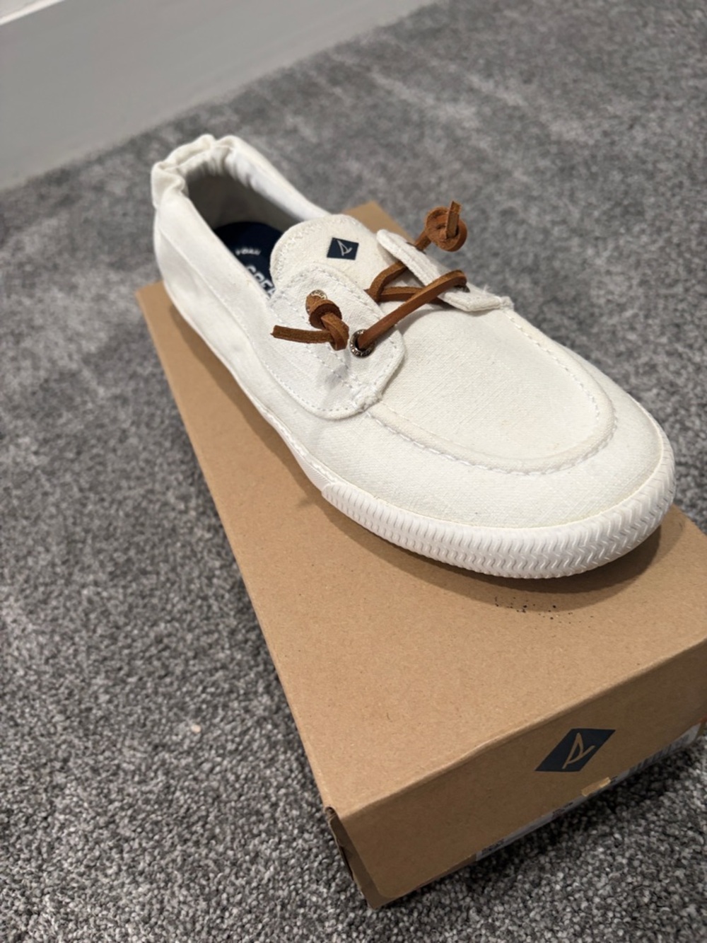 Sperry White Canvas Slip-On with Navy Insole